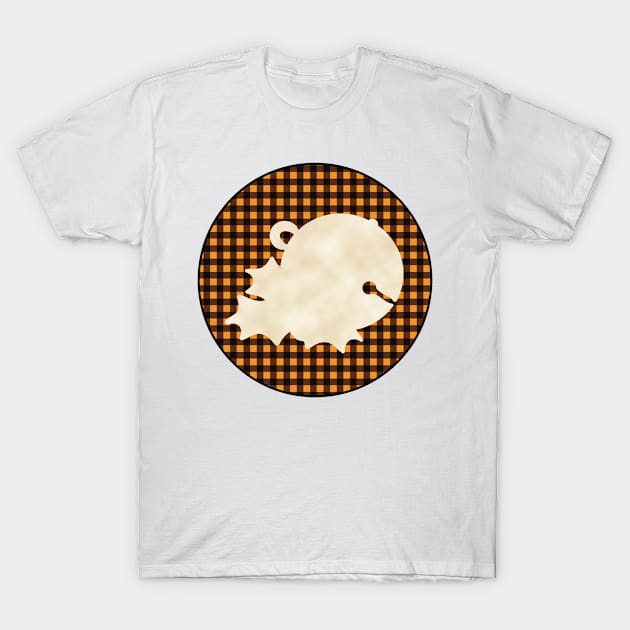 Sleigh bell and mistletoe silhouette over a black and orange tile pattern T-Shirt by AtelierRillian